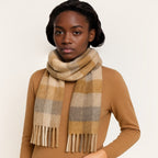 Quzmar  Women's Plaid Scarf with Long Tassel