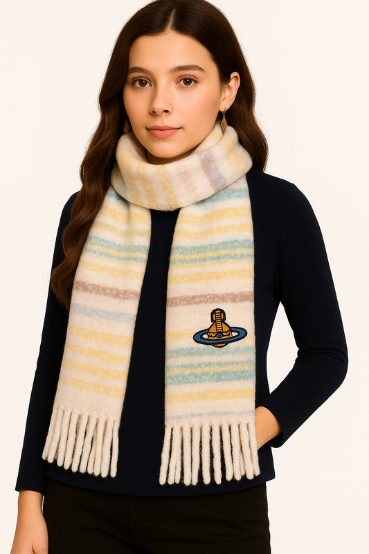 Quzmar 10% Wool  Vintage Striped Scarf