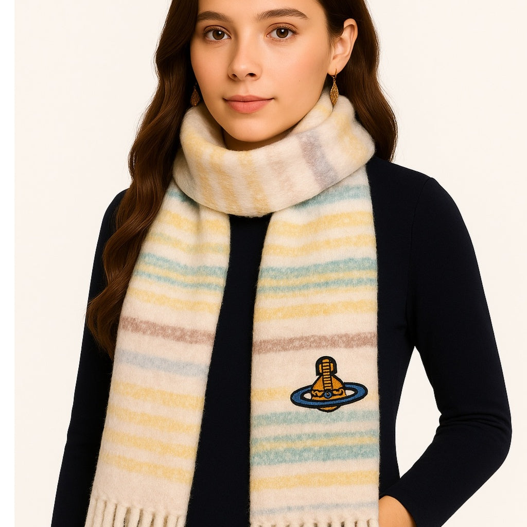 Quzmar 10% Wool  Vintage Striped Scarf
