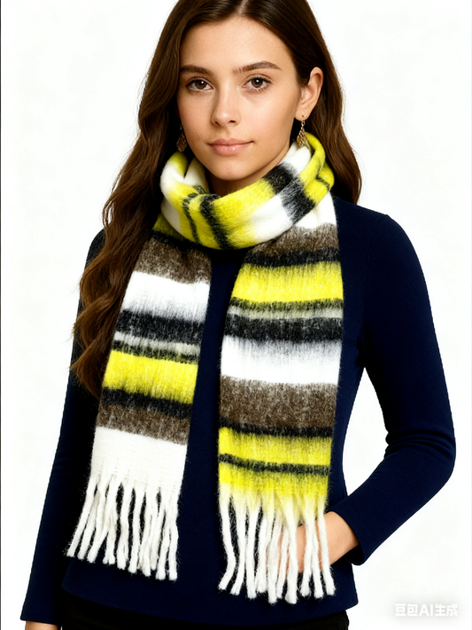 Quzmar Striped Long & Warm Scarf for Fall and Winter, Gifts for Girlfriend and Daughter