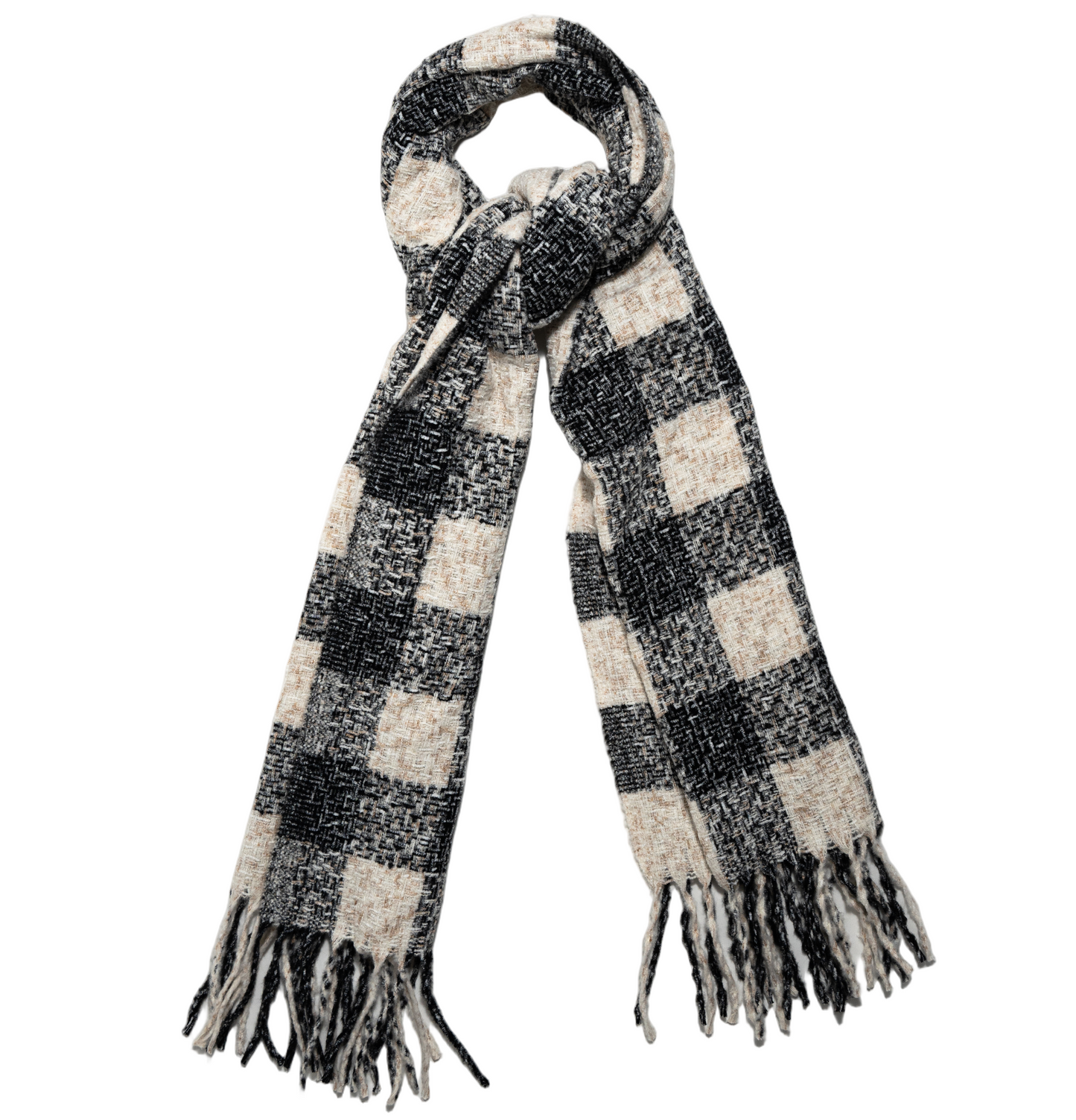 Quzmar-- Women's Plaid and Dot  Tassel Scarf