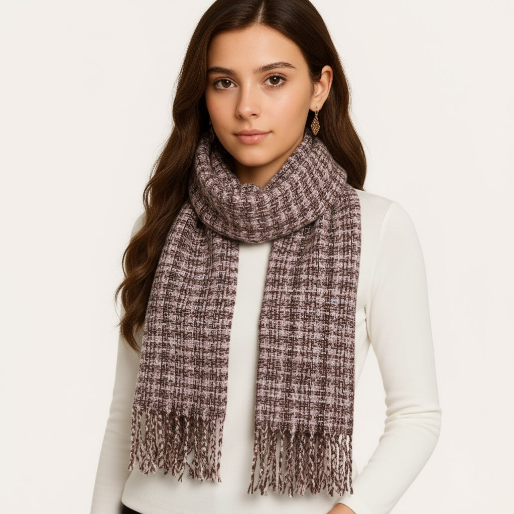Quzmar-- Women's Plaid and Dot  Tassel Scarf