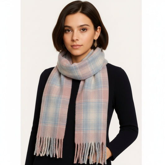 Quzmar 100% Polyester Long and Warm Scarf with Plaid Design and Fringe Detail for Winter Fashion