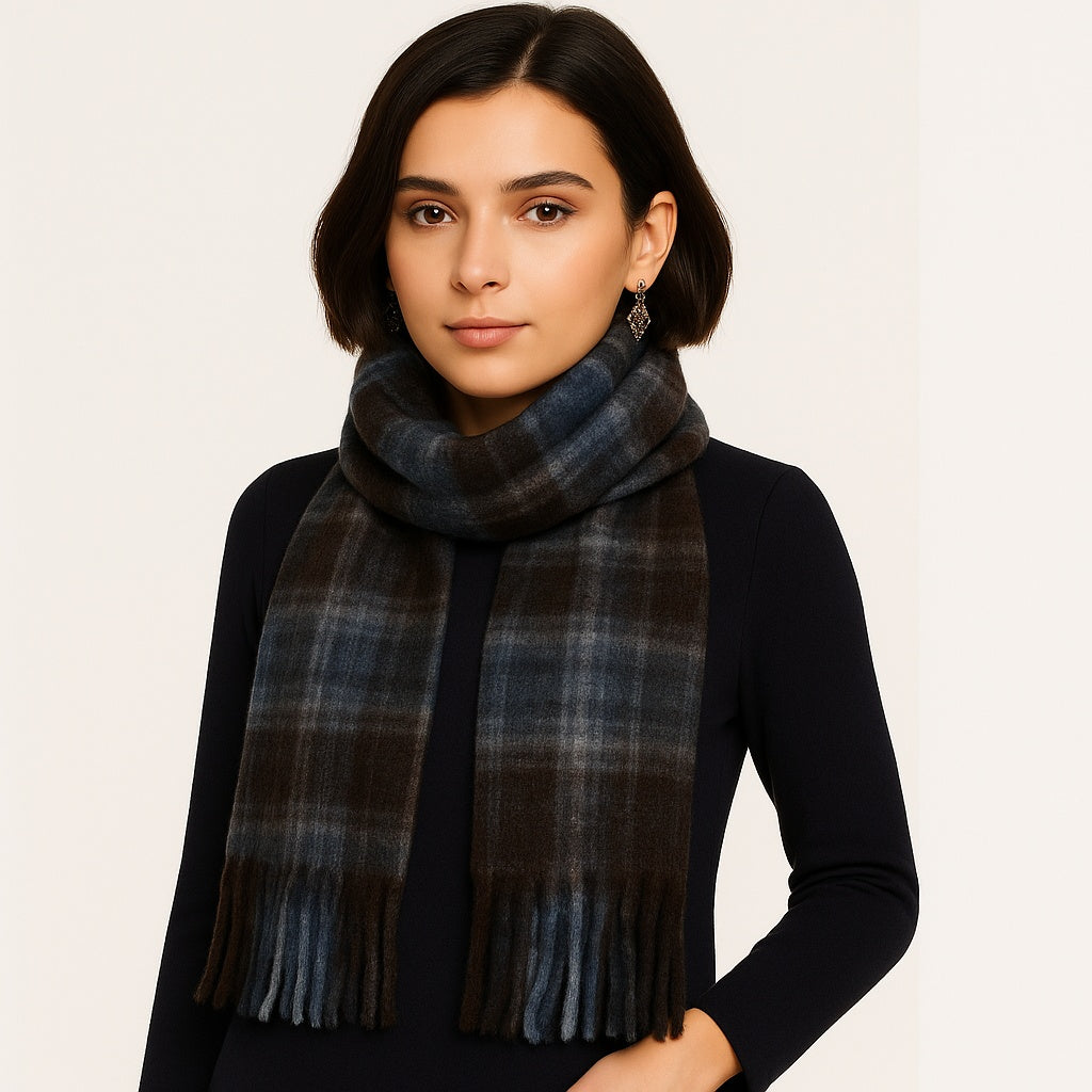 Quzmar  Women's Plaid Scarf with Long Tassel