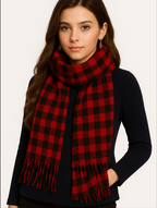 Quzmar Plaid , Soft and Cozy Shorter Tassel Scarf