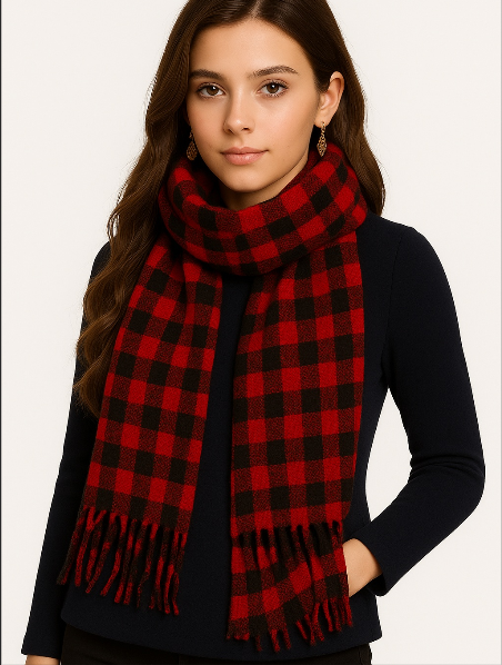 Quzmar Plaid , Soft and Cozy Shorter Tassel Scarf